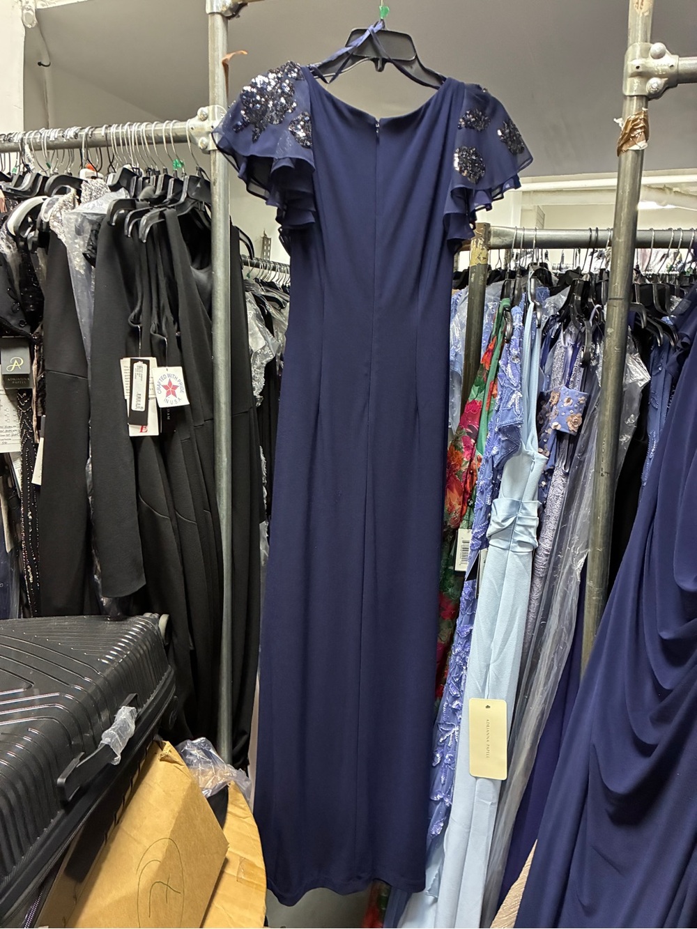 Betsy & Adam Size 2P NWT Navy Sequin Short Sleeve Formal Evening Gown GALA MOB - Picture 11 of 15